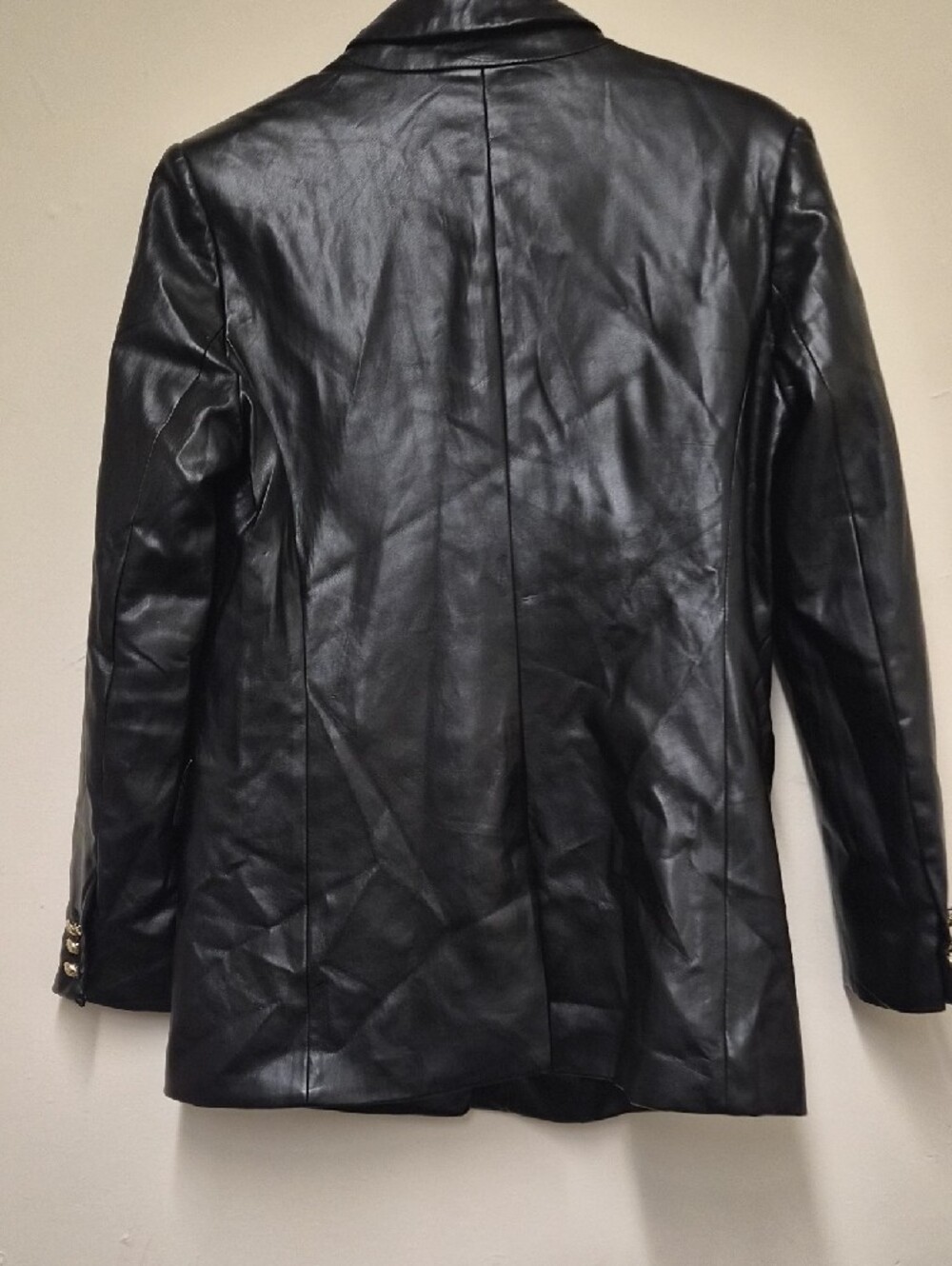 Truth Black Faux Leather Double-Breasted Blazer with Gold Buttons Size 8 - Picture 11 of 11